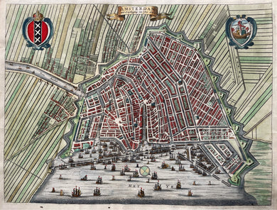 Amsterdam Stadsplattegrond in vogelvluchtperspectief - C Commelin - 1693
