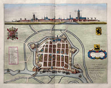 België Nieuwpoort Stadsplattegrond in vogelvluchtperspectief en aanzicht - J Blaeu - 1649