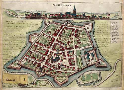 Wageningen Stadsplattegrond en profielgezicht - N Geelkercken / J van Biesen - 1654