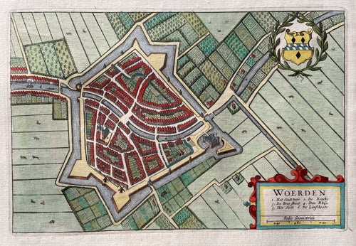 Woerden Stadsplattegrond in vogelvluchtperspectief - J Blaeu - 1649
