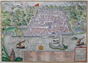 Algerije Algeria Algiers Stadsplattegrond in vogelvluchtperspectief - G Braun & F Hogenberg - ca 1590