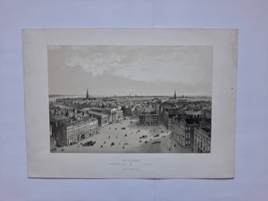 Amsterdam Panorama van de Dam gezien vanaf het paleis - F Buffa - circa 1850