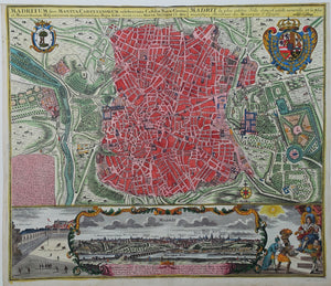 Spanje Spain Madrid Stadsplattegrond en aanzicht - M Seutter - ca 1740