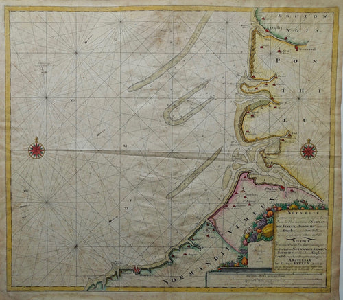 Frankrijk Dieppe zeekaart France sea chart Dieppe region - G van Keulen - ca 1714