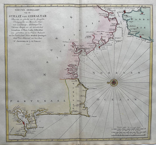 Spanje Portugal Marokko Straat van Gibraltar Spain Strait of Gibraltar - I Tirion - 1764