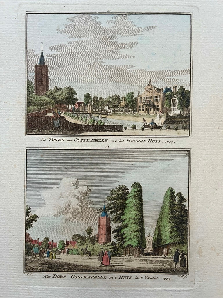OOSTKAPELLE Toren, Heerenhuis en Dorp - H Spilman - ca. 1750