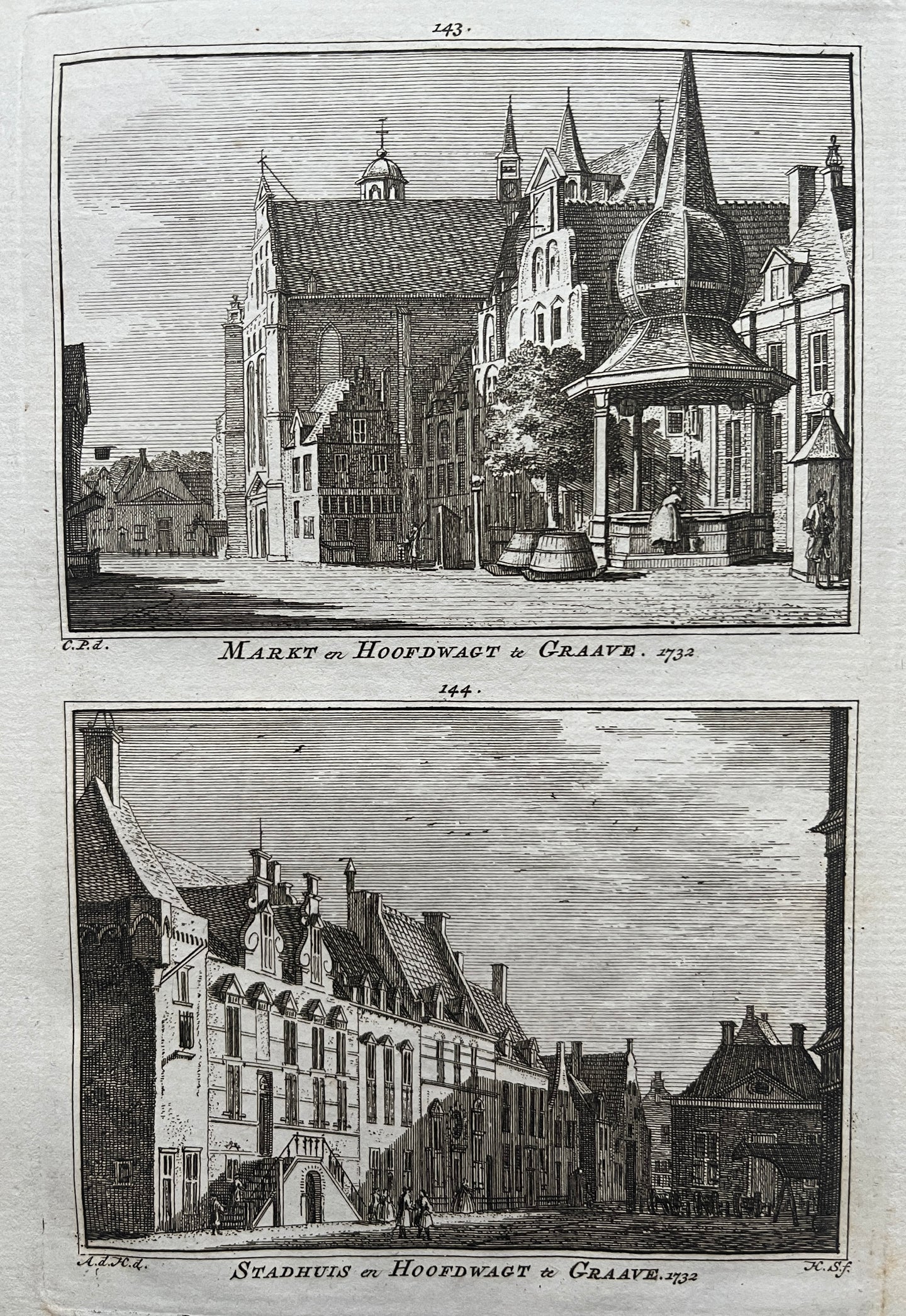 GRAVE Markt / Stadhuis - H Spilman - ca. 1750