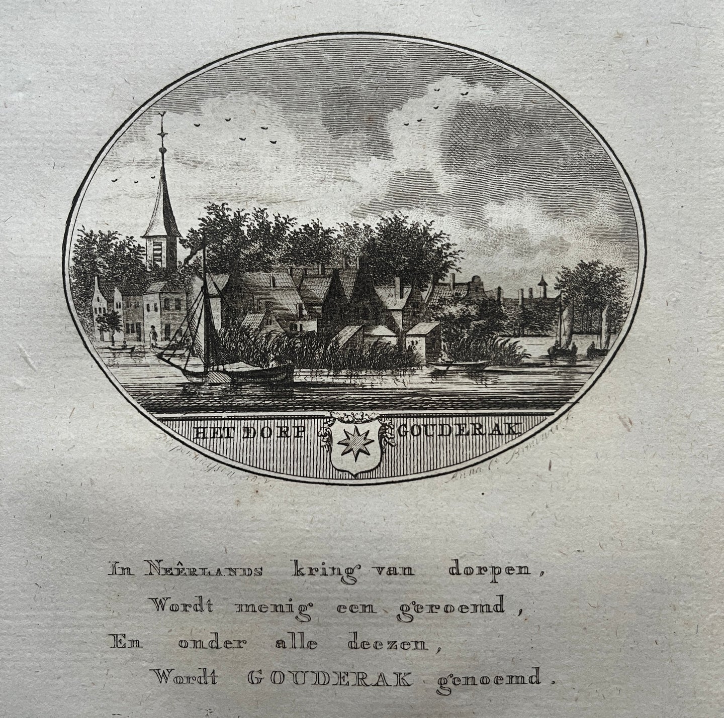 GOUDERAK Gezicht op het dorp - Van Ollefen & Bakker - 1793