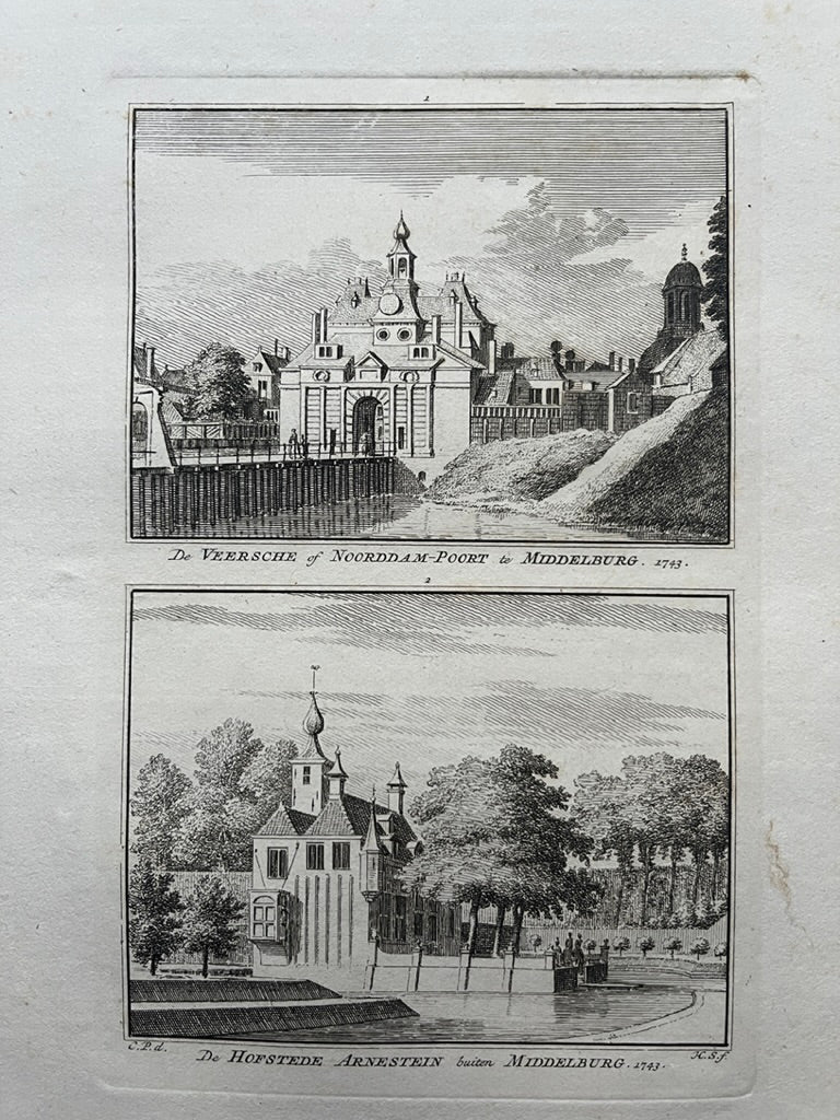 Middelburg Veersche Poort en Hofstede Arnestein - H Spilman - ca. 1750