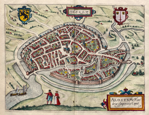 België Aalst Belgium Stadsplattegrond in vogelvluchtperspectief - WJ Blaeu / L Guicciardini - 1612