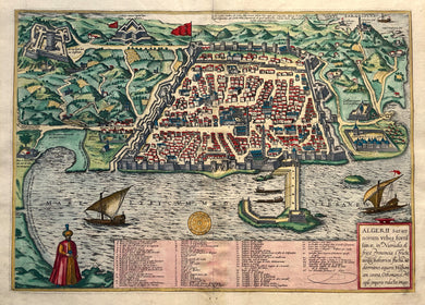 Algerije Algeria Algiers Stadsplattegrond in vogelvluchtperspectief - G Braun & F Hogenberg - ca 1590