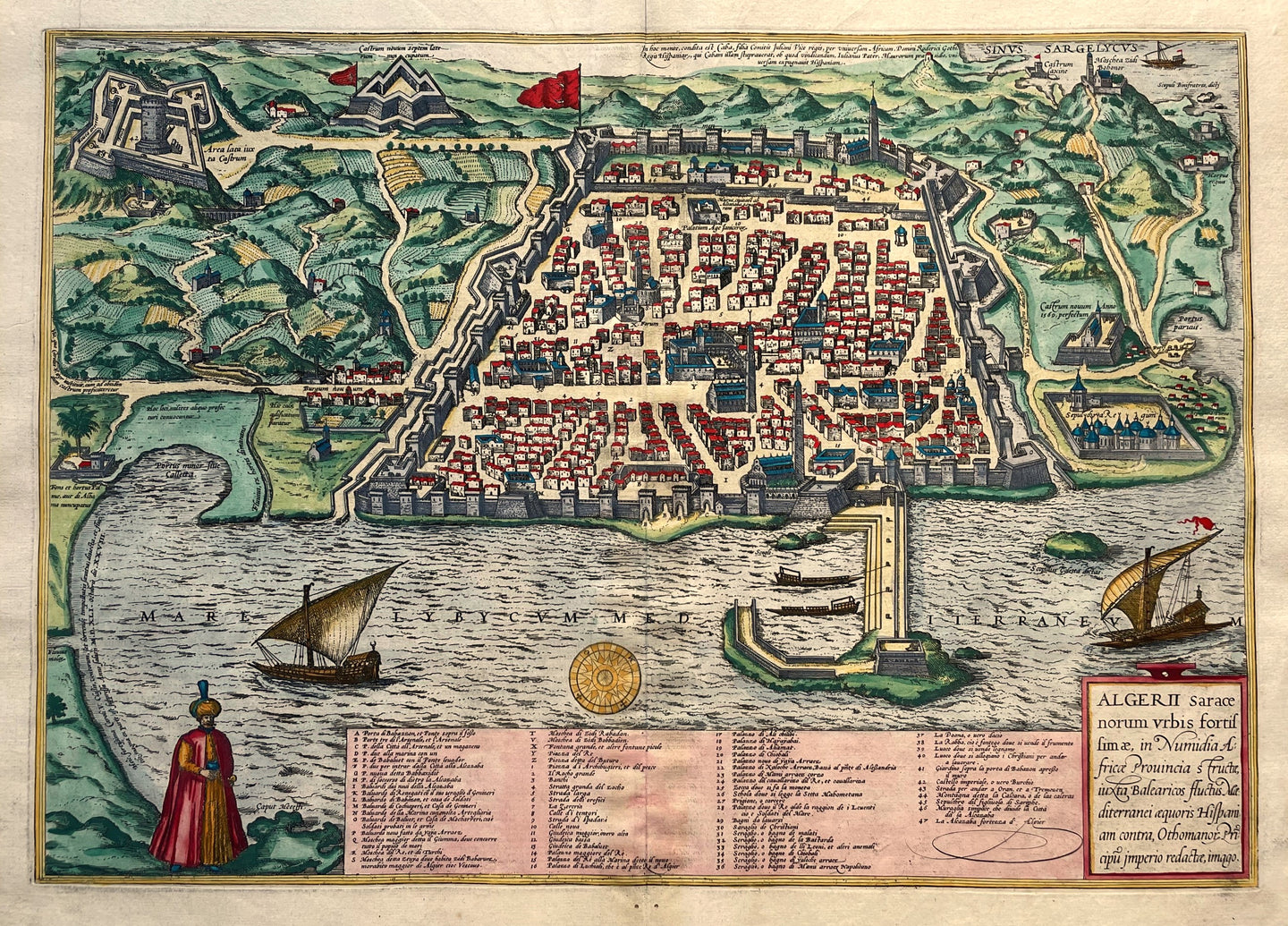 Algerije Algeria Algiers Stadsplattegrond in vogelvluchtperspectief - G Braun & F Hogenberg - ca 1590