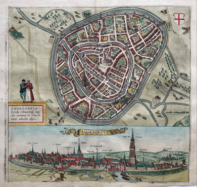 Amersfoort Stadsplattegrond in vogelvluchtperspectief Profielaanzicht - G Braun & F Hogenberg - 1588