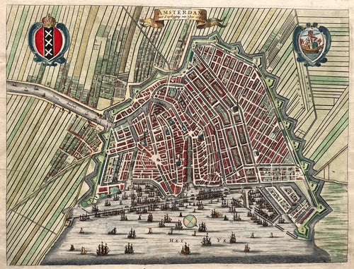 Amsterdam Stadsplattegrond in vogelvluchtperspectief - C Commelin - 1693