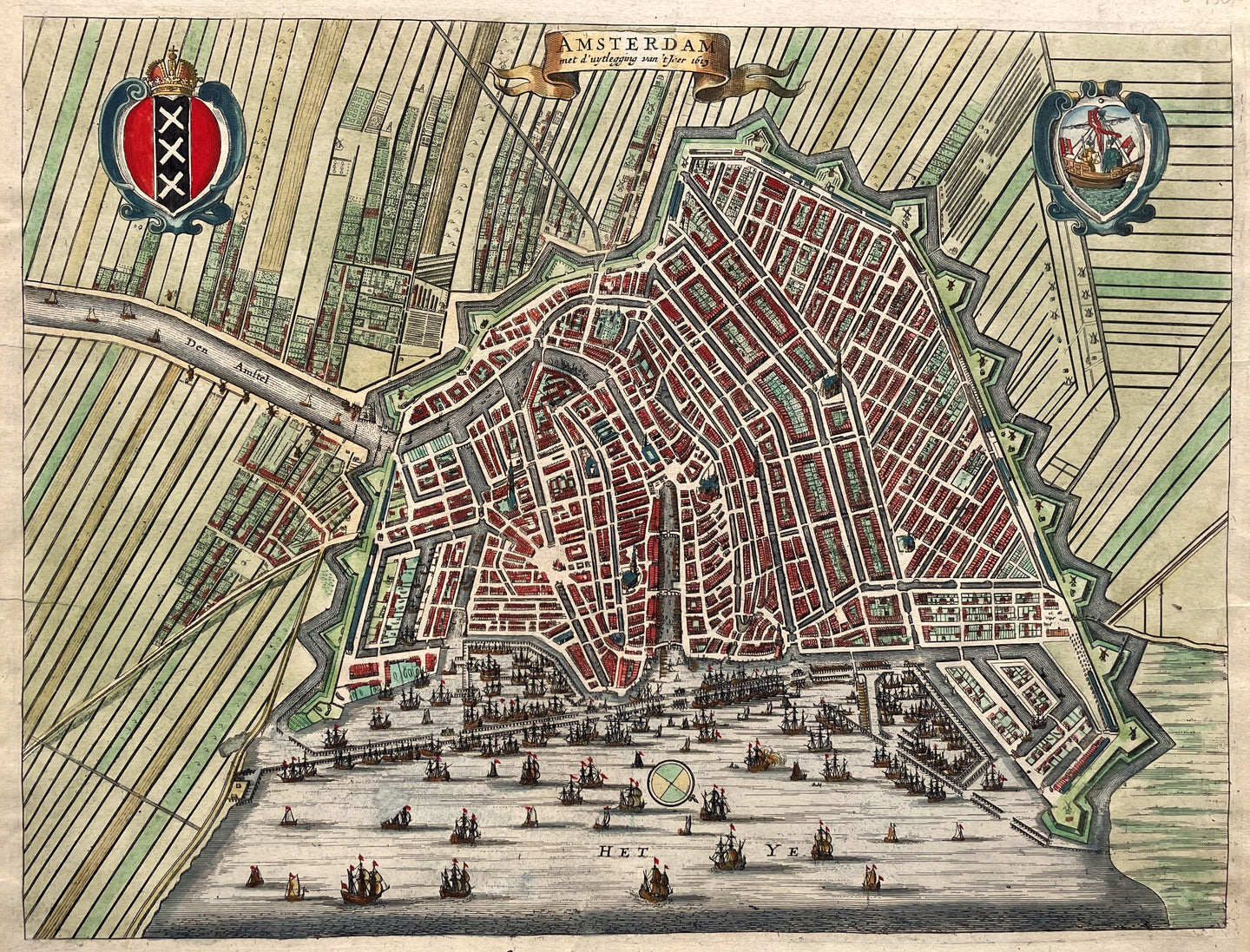Amsterdam Stadsplattegrond in vogelvluchtperspectief - C Commelin - 1693