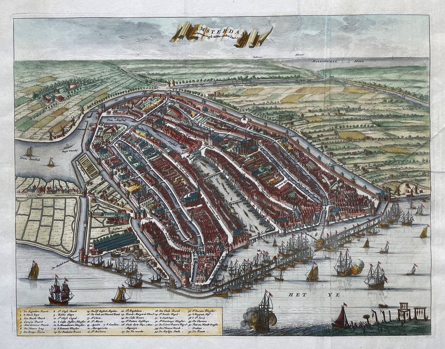 Amsterdam Stadsplattegrond in vogelvluchtperspectief - C Commelin - 1693