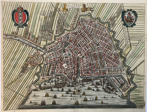 Amsterdam Stadsplattegrond in vogelvluchtperspectief - C Commelin - 1693