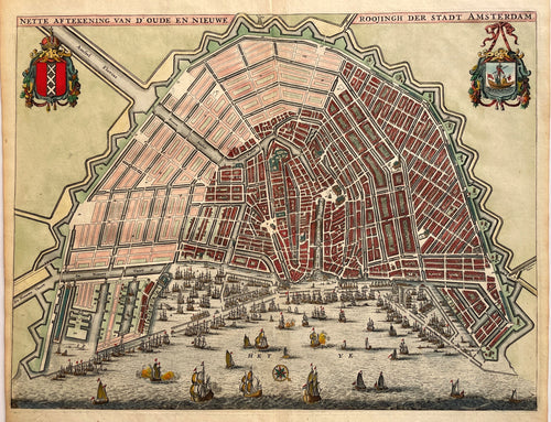 Amsterdam Stadsplattegrond in vogelvluchtperspectief  - C Commelin - 1693