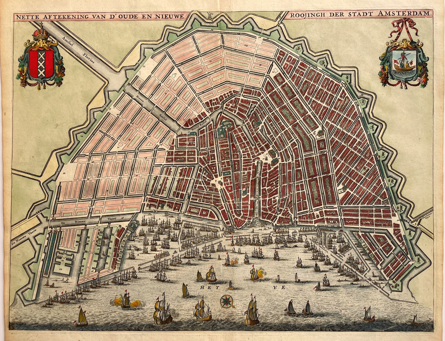 Amsterdam Stadsplattegrond in vogelvluchtperspectief  - C Commelin - 1693