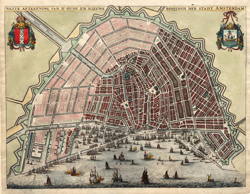 Amsterdam Stadsplattegrond in vogelvluchtperspectief  - C Commelin - 1693