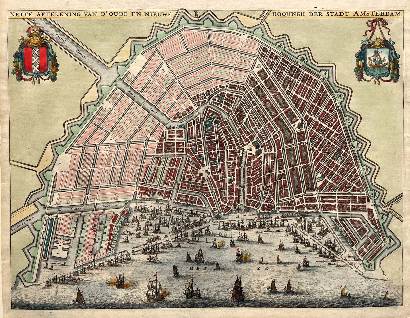 Amsterdam Stadsplattegrond in vogelvluchtperspectief  - C Commelin - 1693