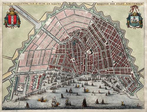 Amsterdam Stadsplattegrond in vogelvluchtperspectief  - C Commelin - 1693