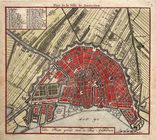 Amsterdam Stadsplattegrond - H de Leth - 1740