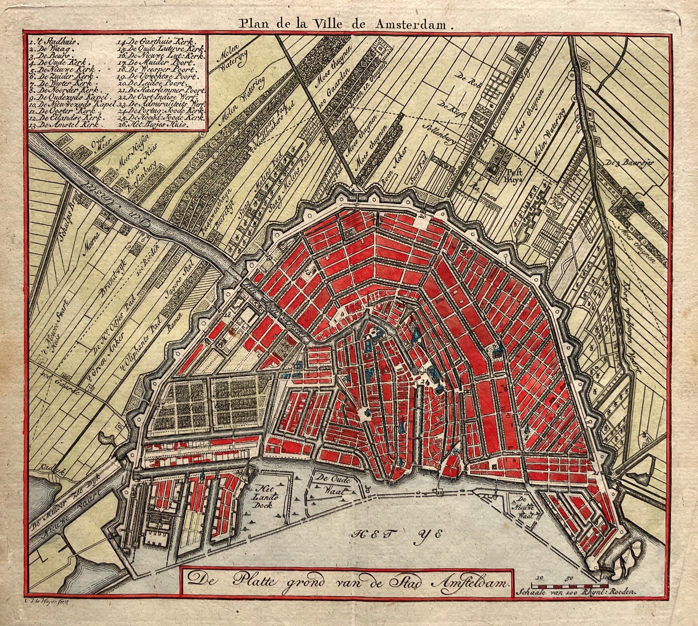 Amsterdam Stadsplattegrond - H de Leth - 1740