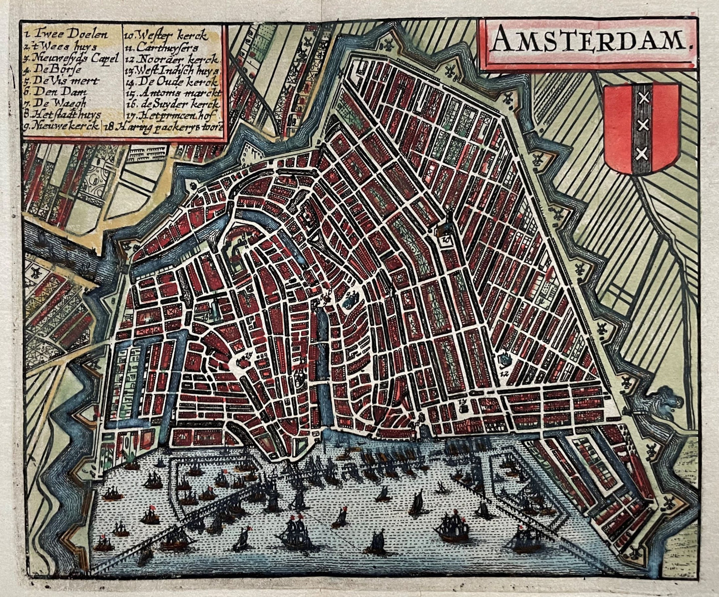 Amsterdam Stadsplattegrond in vogelvluchtperspectief - WJ Blaeu / L Guicciardini - 1635