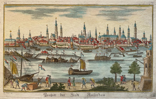 Amsterdam Aanzicht met op de voorgrond het IJ - J Eder / A Sommer - circa 1785