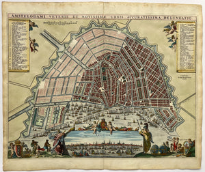 Amsterdam Stadsplattegrond in vogelvluchtperspectief - Otto Barentse Smient - 1663