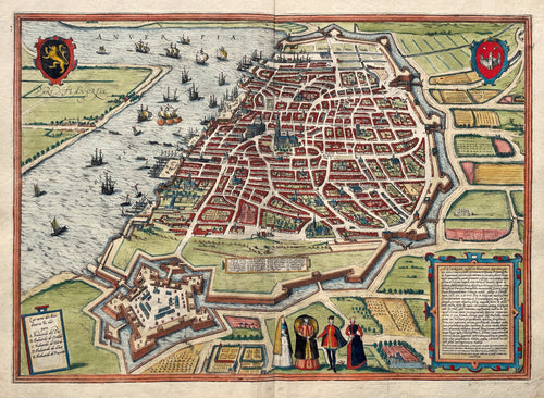 België Antwerpen Belgium Stadsplattegrond in vogelvluchtperspectief - G Braun & F Hogenberg - circa 1593