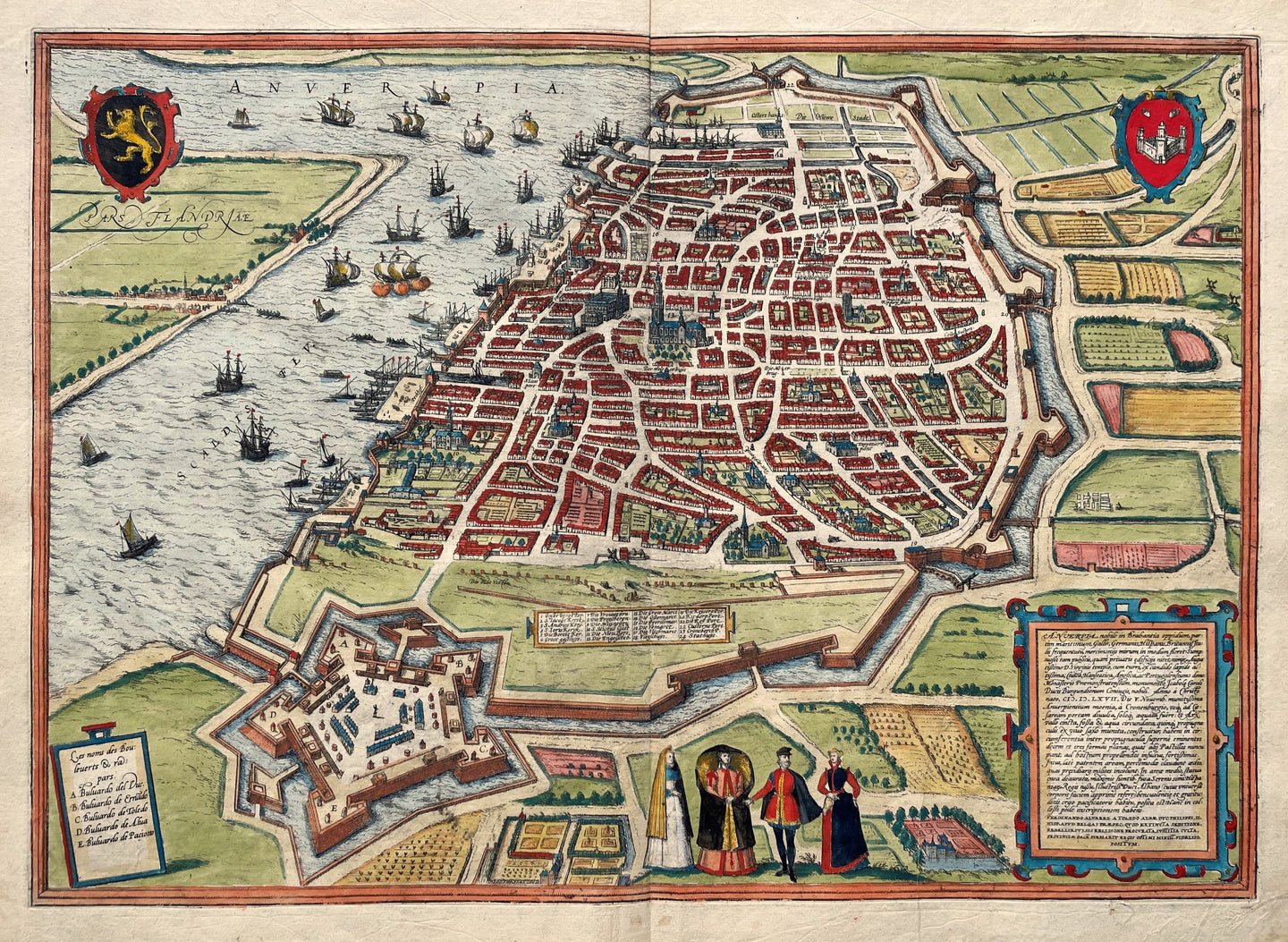 België Antwerpen Belgium Stadsplattegrond in vogelvluchtperspectief - G Braun & F Hogenberg - circa 1593