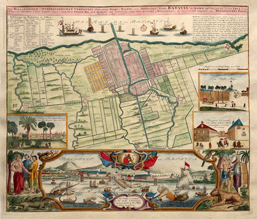 Indonesië Batavia (Jakarta) Stadsplattegrond en aanzicht Indonesia - Homann Heirs (Erven Homann) - 1733