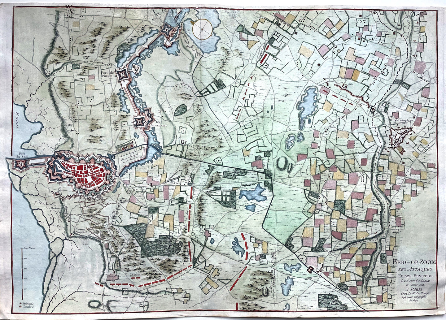 Bergen op Zoom en omgeving met fortificaties Wouw - George Louis le Rouge - 1748