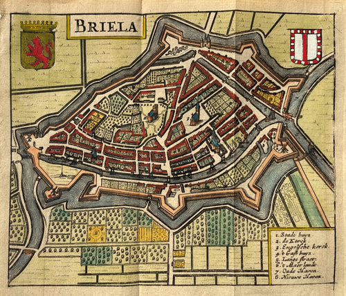 Brielle Stadsplattegrond in vogelvluchtperspectief - J Janssonius / L Guicciardini - 1652