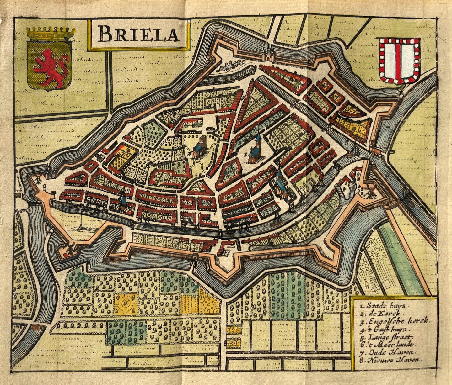 Brielle Stadsplattegrond in vogelvluchtperspectief - J Janssonius / L Guicciardini - 1652