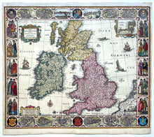 Load image in Gallery view, Groot Brittannië Ierland British Isles Great Britain Ireland Carte-à-figures Kaart met decoratieve sierranden - Abraham Goos / Claes Jansz Visscher - 1630