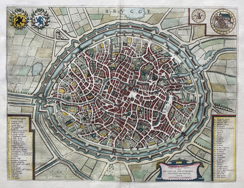 België Brugge Belgium Stadsplattegrond in vogelvluchtperspectief - J Blaeu - 1649