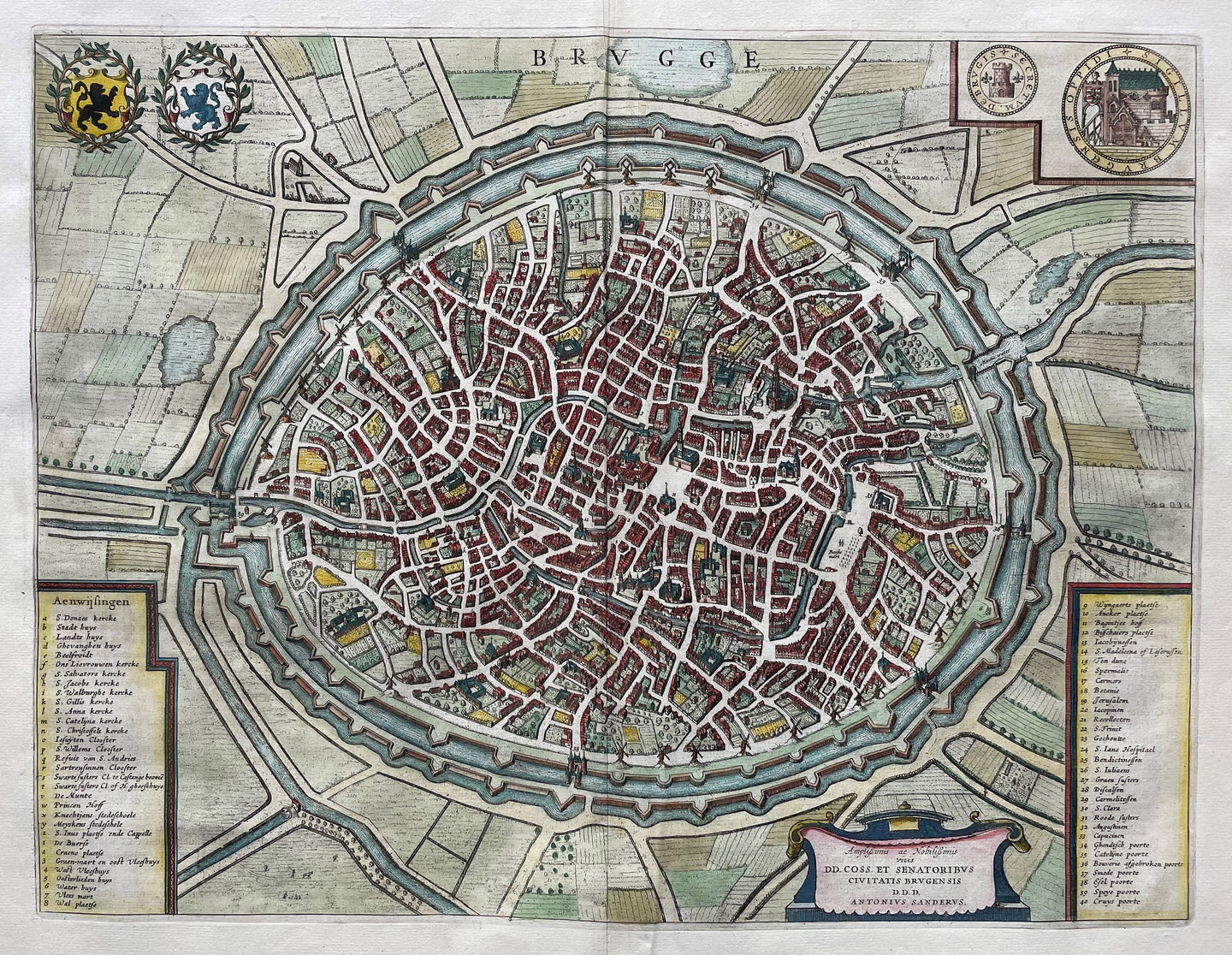 België Brugge Belgium Stadsplattegrond in vogelvluchtperspectief - J Blaeu - 1649