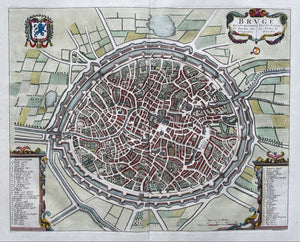 België Brugge Belgium Stadsplattegrond in vogelvluchtperspectief - Isaac van der Kloot - circa 1710