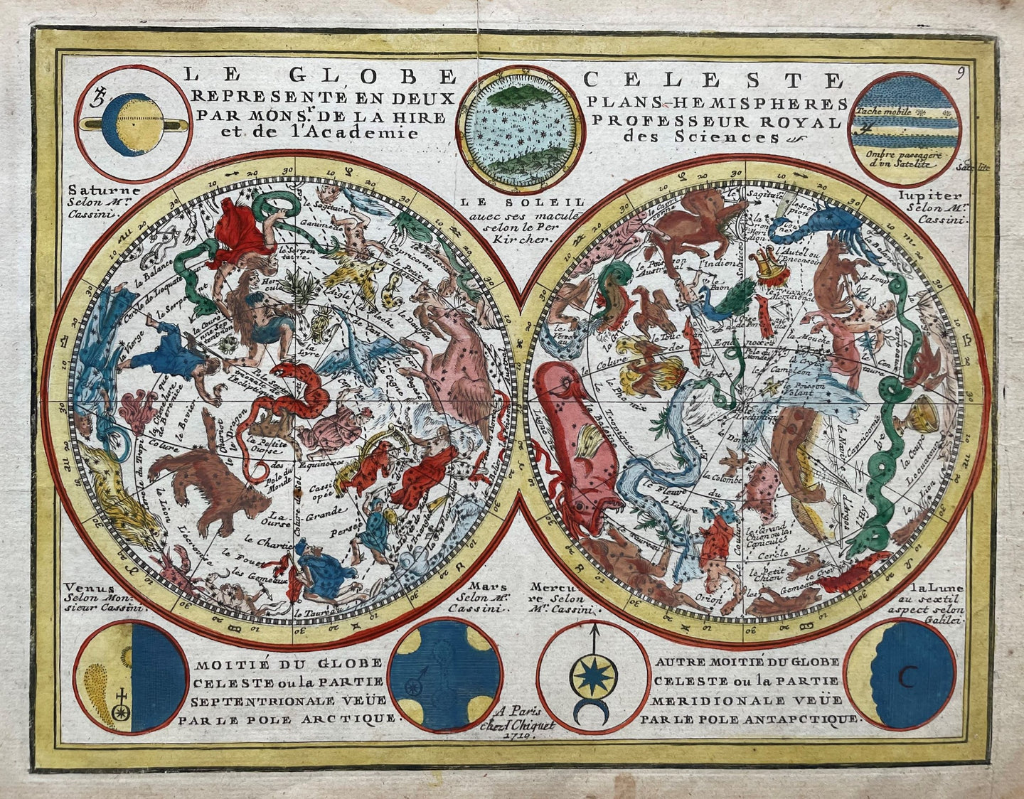 Sterrenkaart Celestial map - Jacques Chiquet - 1719