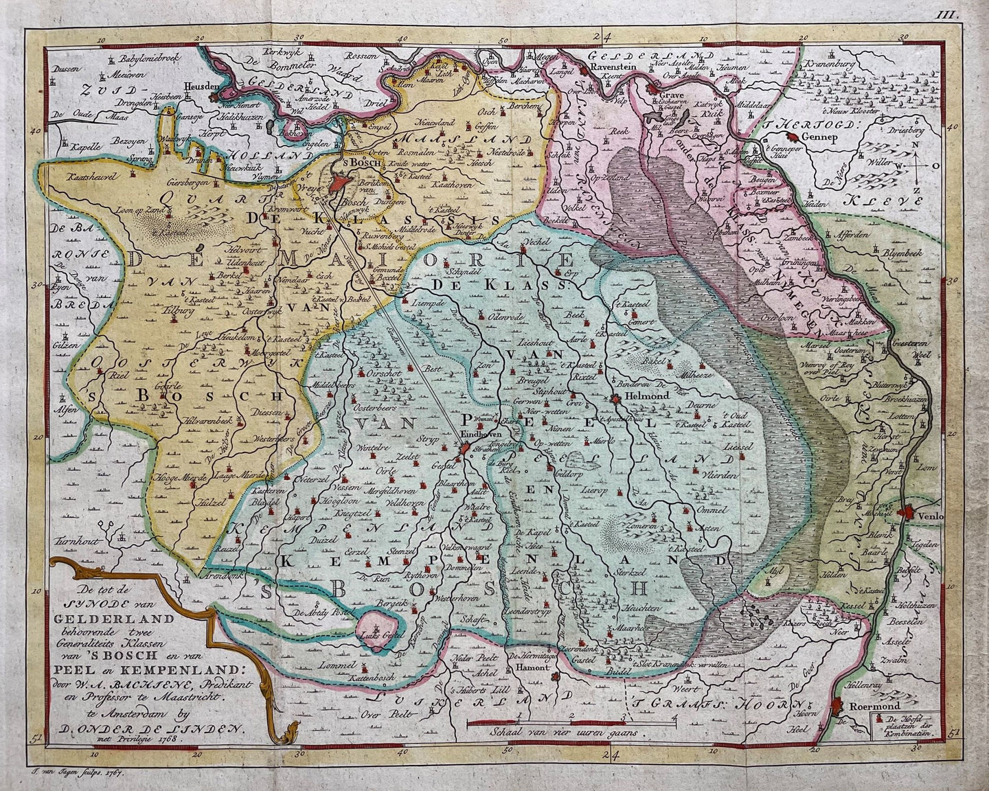 Noord-Brabant Eindhoven Den Bosch Kaart van de Classes van 's-Hertogenbosch en van Peel en Kempenland - WA Bachiene / J van Jagen - 1770
