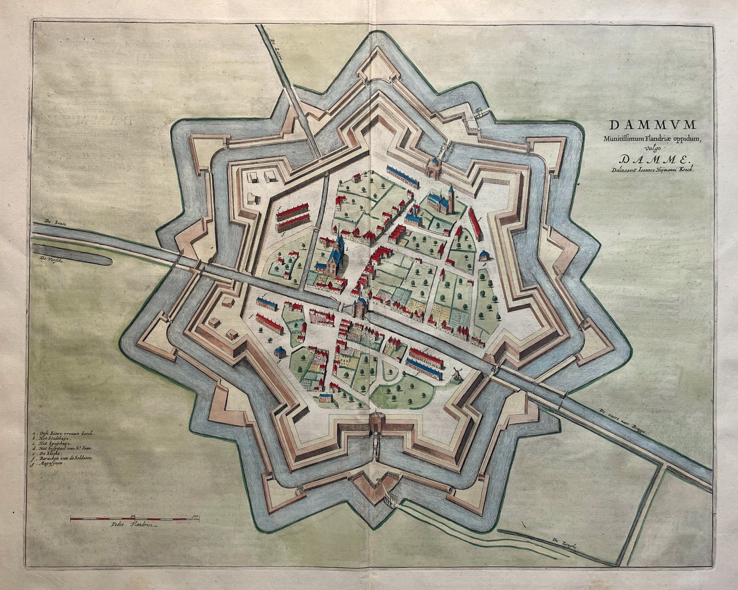 België Damme Stadsplattegrond in vogelvluchtperspectief - J Blaeu - 1649