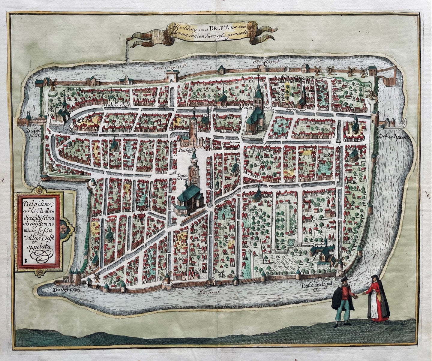 Delft Stadsplattegrond in vogelvluchtperspectief - Reinier Boitet - 1729