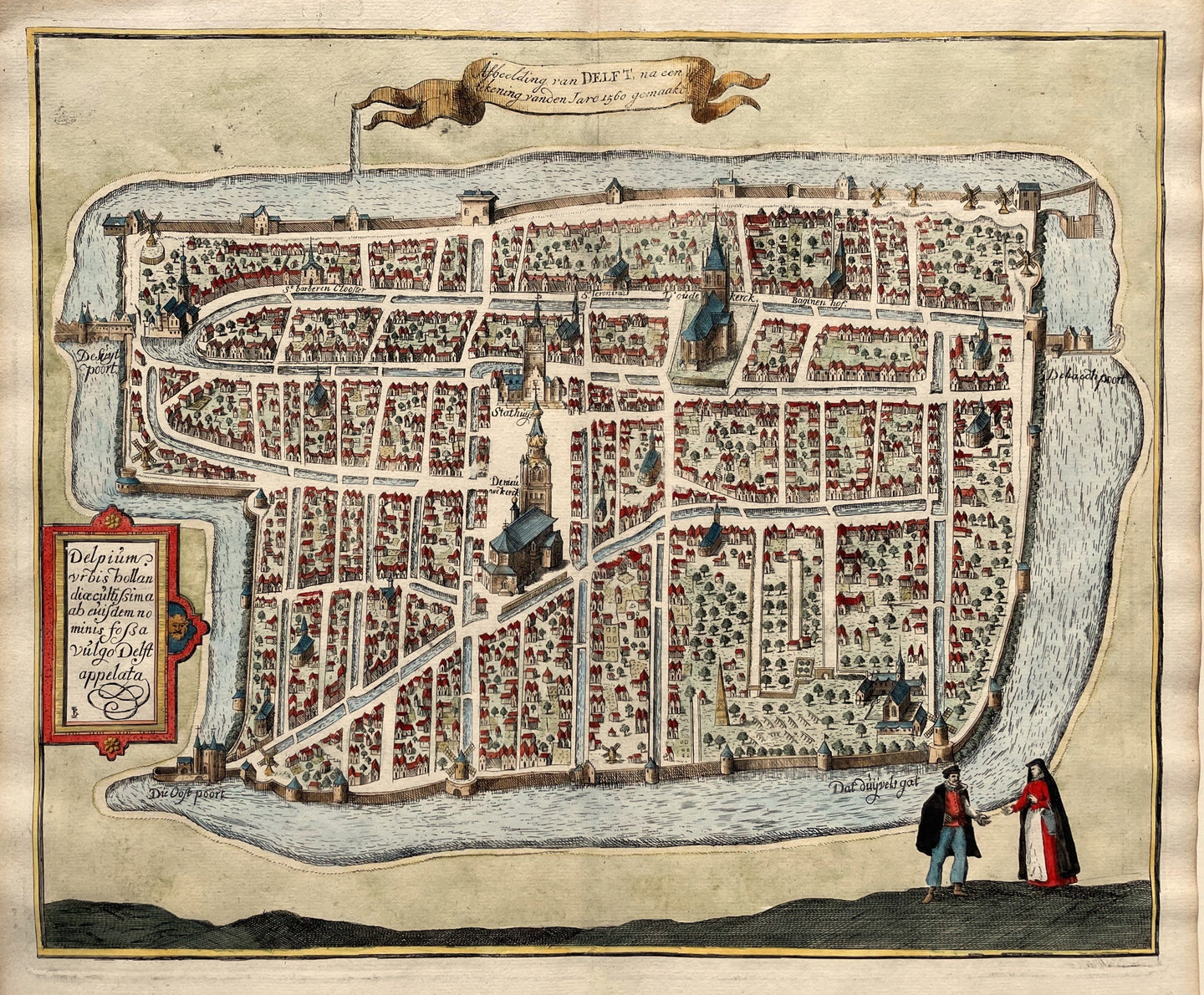 Delft Stadsplattegrond in vogelvluchtperspectief - Reinier Boitet - 1729