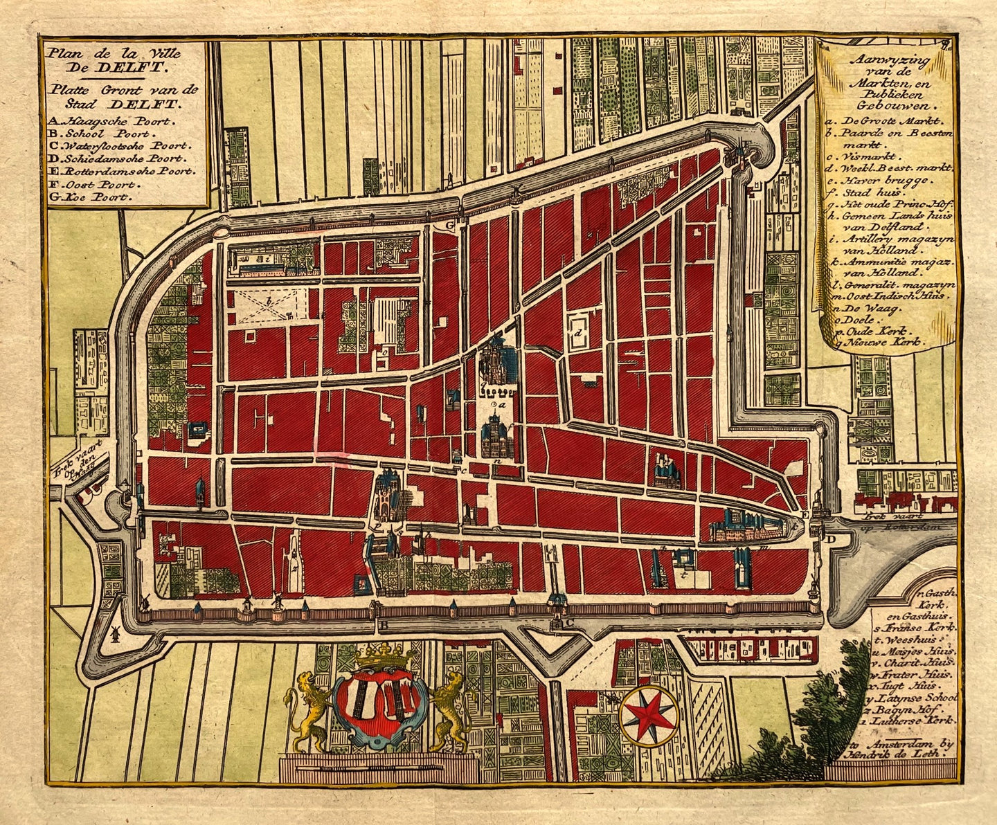 Delft Stadsplattegrond - H de Leth - 1740