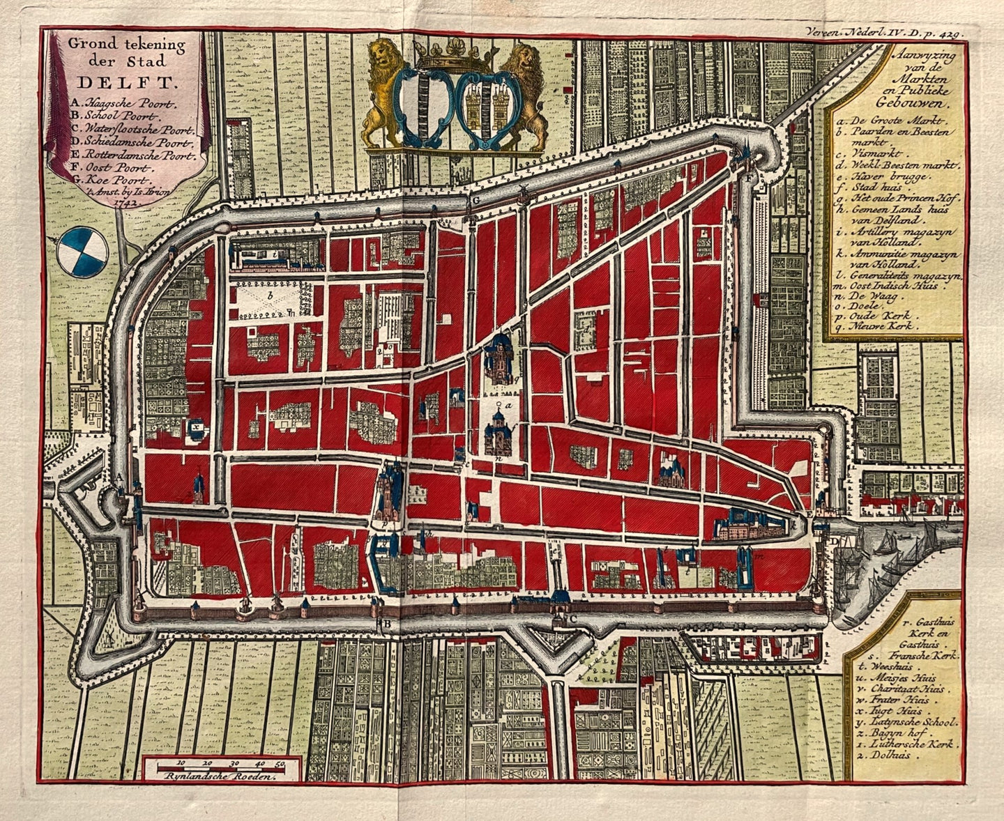 Delft Stadsplattegrond - I Tirion - 1742