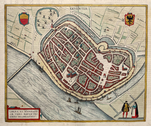 Deventer Stadsplattegrond in vogelvluchtperspectief - G Braun & F Hogenberg / J Janssonius - 1657