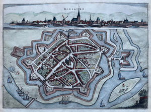 Doesburg Stadsplattegrond in vogelvluchtperspectief en aanzicht - N Geelckerken / J van Biesen - 1654
